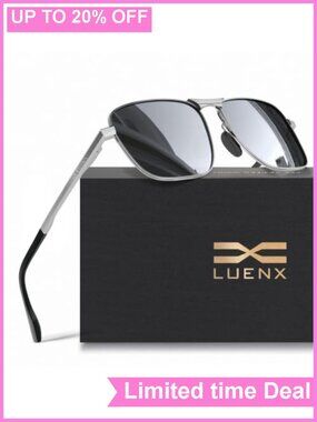 Luenx Mens Retro Rectangular Aviator Polarized Sunglasses UV400
